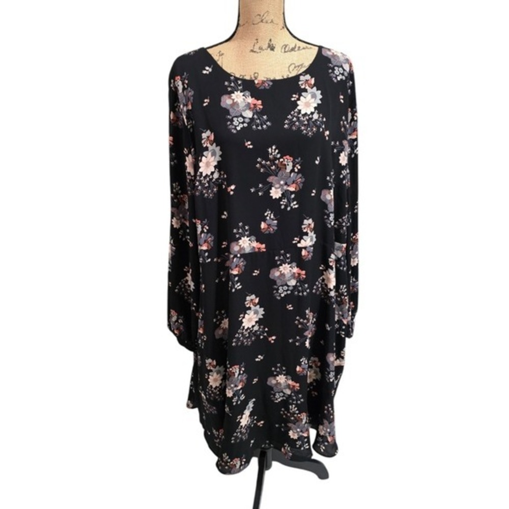 Loft Ann Taylor Black Floral Long Sleeve Dress Plus Size 24 New!